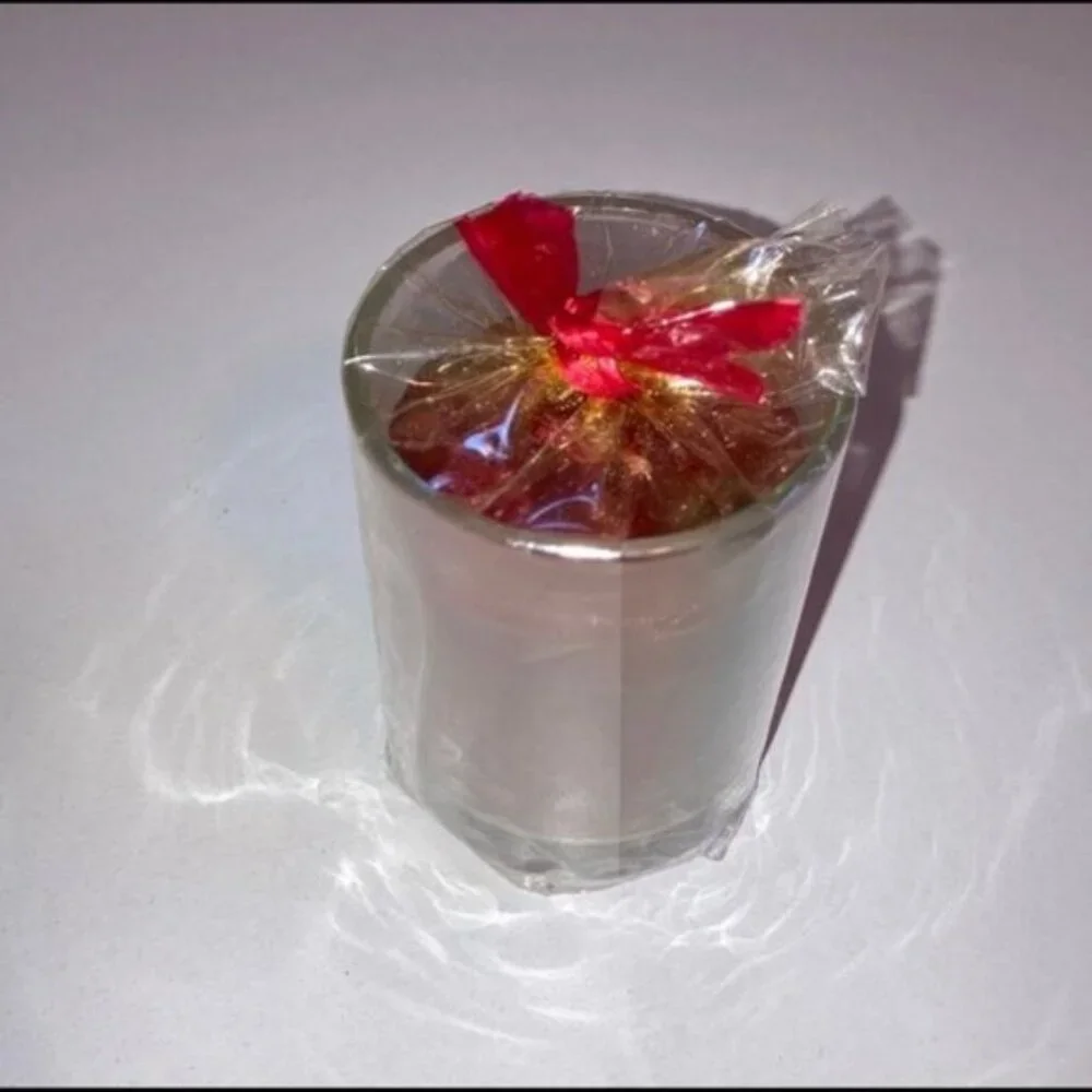 🕯️✨ Small Glass Candle in Clear Votive | Red & Gold Decorative Wrap